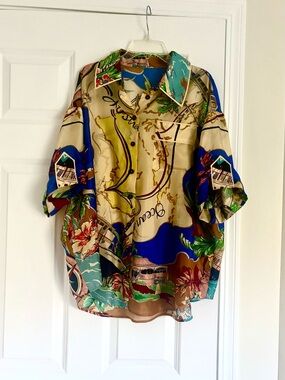 New Zimmermann Multicolor silk Tropical Print Short-Sleeve Button-Down Shirt